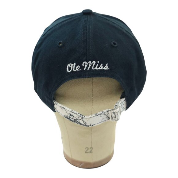 47 Brand Ole Miss Logo Script Back Tuck Strap Cap Trucker Baseball Navy Blue Hat - Picture 4 of 14